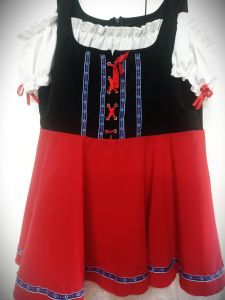 Adult Female Costumes to Hire - German Dress - Red with blue ribbon flower detail